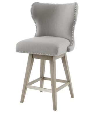 27" Swivel Counter Bar Stool W/Nailhead Accent in Grey