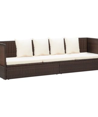 Vidaxl Outdoor Lounge Bed With Cushion and Pillows Poly Rattan Brown