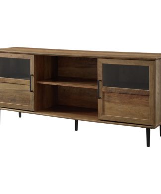 58" Glass & Wood Split Panel Door TV Console, Reclaimed Barnwood