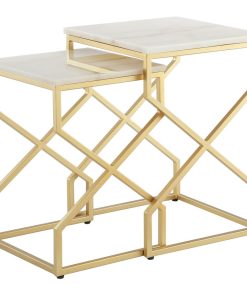 2-Piece Inspired Home Araya End Table, Square Marble/Stackable, Gold