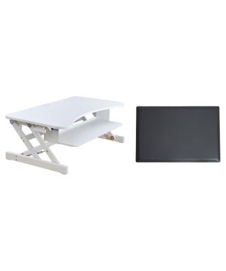 37.5" Deluxe Adjustable Standing Desk Converter Anti Fatigue Mat Bundle - White