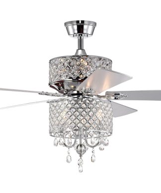 52, Indoor Chrome Reversible Ceiling Fan With Crystal Lattice Light Kit