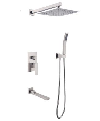 10" Wall-Mounted Square Completed Shower System, Brushed Nickel