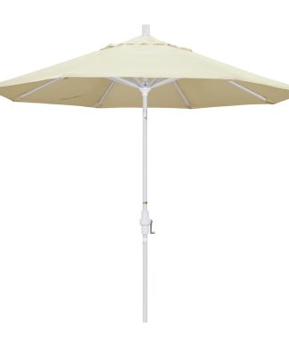 9' Matted White Collar Tilt Crank Aluminum Umbrella, Canvas Pacifica