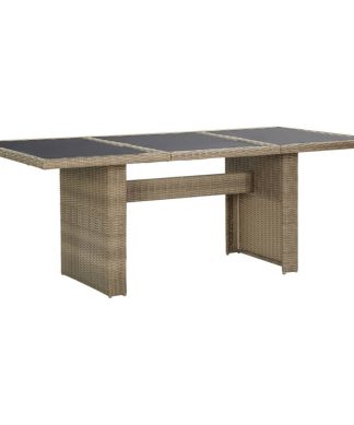 vidaXL Patio Dining Table Brown Glass and Poly Rattan Outdoor Garden Dinner