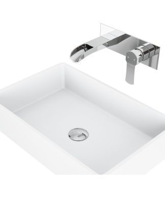 VIGO Magnolia Handmade Matte Stone Vessel Bathroom Sink With Wall Mount Faucet