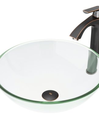 VIGO Crystalline Glass Vessel Sink and Linus Vessel Faucet, Antique Rubbed Bronz
