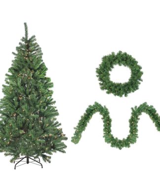 4-Piece Artificial Wolcott Spruce Christmas Tree Wreath and Garland Set