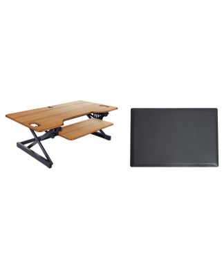 46" Large Adjustable Standing Desk Converter/Anti Fatigue Mat Bundle - Teak Wood