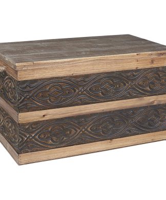 Vintage Storage Trunk, Metal Scrollwork Accent With Rope Handles, Two Tone
