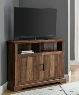 44" Grooved Door Corner TV Console, Reclaimed Barnwood
