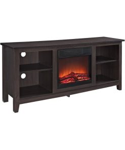 58" Espresso Wood Tv Stand W/Fireplace Insert