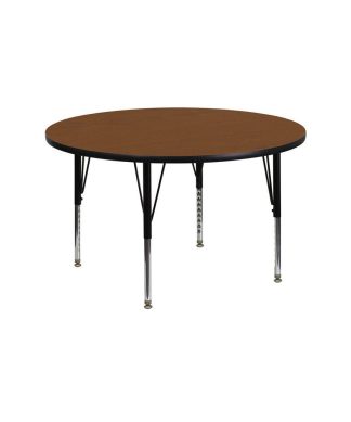 42'' Round Oak HP Laminate Activity Table Height Adjustable Short Legs