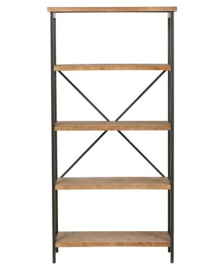 Warner 4 Shelf Firwood Display Bookcase, Antique Brown and Brushed Black Rust