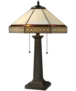 24" Stone Filigree Tiffany Glass Table Lamp, Tiffany Bronze