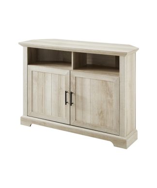 Walker Edison Grooved Wood Door Corner TV Console in White Oak