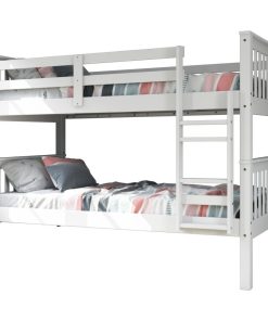 100% Solid Wood Mission Twin Over Twin Bunk Bed, White