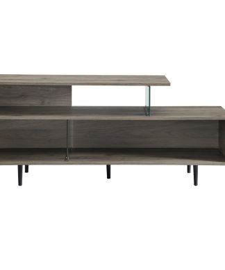 60" Asymmetrical Wood and Glass Console, Slate Gray