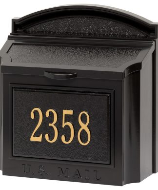 Whitehall Custom Wall Mount Mailbox, Locking Mail Box - Black/Gold