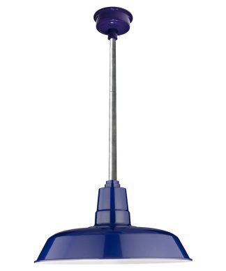 14" Oldage LED Pendant Light, Cobalt Blue With Galvanized Silver Downrod