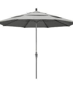 11' Grey Collar Tilt Crank Aluminum Umbrella, Granite Sunbrella