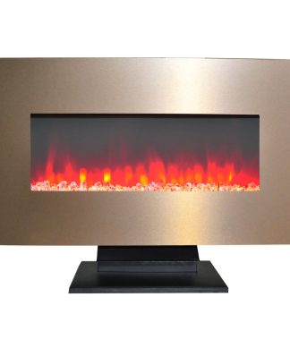 36" Metallic Electric Fireplace, Bronze With Multi-Color Crystal Rock Display