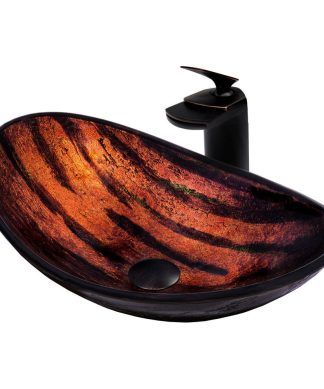 Volle Glass Vessel Sink and Faucet Set, Oil Rubbed Bronze