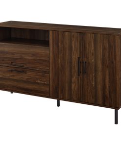 56" Modern Detailed Door Frame Sideboard, Dark Wlanut