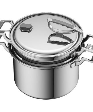 8-Qt. Tri-Ply Stainless Steel Stock Pot Strainer/Steamer Set With Rim Latch