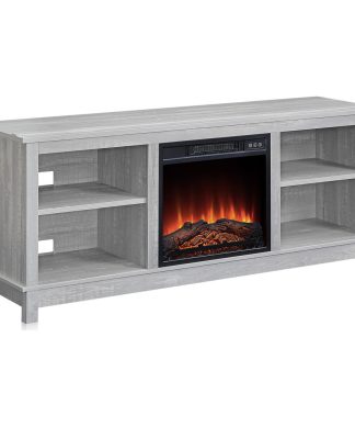 58" Charmant Fireplace TV Stand With Remote Control Storage Shelves, Stone Gray