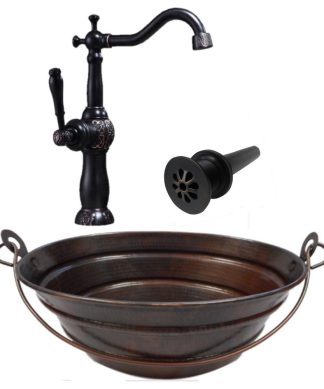 16" Oval Copper Bucket Vessel Bath Sink with 13" Clayborne ORB Faucet & Drain