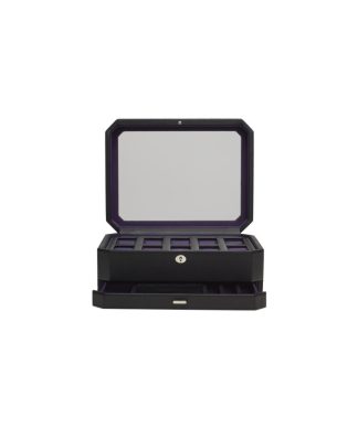 Windsor 10 Piece Watch Box With Drawer, Black/Purple