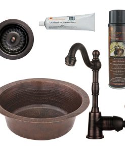 14" Round Hammered Copper Bar/Prep Sink Pack-4 With Accessories