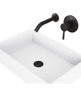 VIGO Magnolia Handmade Matte Stone Vessel Sink With Wall Mount Faucet