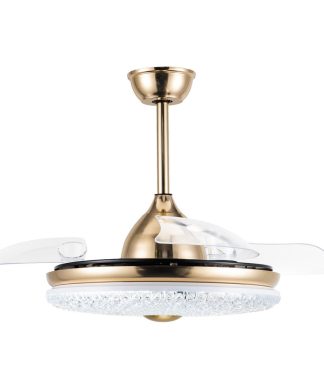 42" Black Crystal Retractable Ceiling Fan with LED light and Remote, French Gold