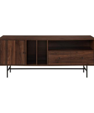 60" Modern TV Console with Record Storage - Dark Walnut