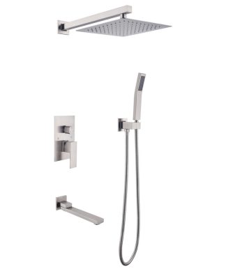 Wellfor Shower Set, 9.8" Rain Shower Head With Handheld Shower, Tub Spout, Brush