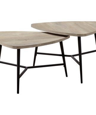 2-Piece Table Set, Taupe Reclaimed Wood, Black Metal