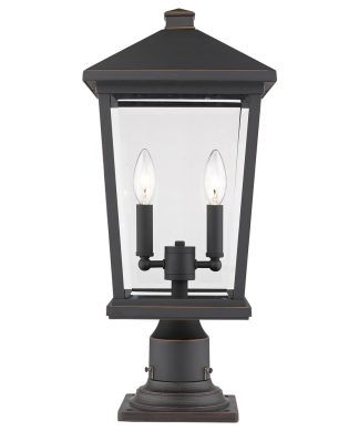 Z-Lite 2 Light Outdoor Pier Mounted Fixture, Oil Rubbed Bronze, 9.5x21.5