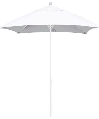 6' Square Matted White Push Lift Fiberglass Rib Aluminum Umbrella, Sunbrella, Na