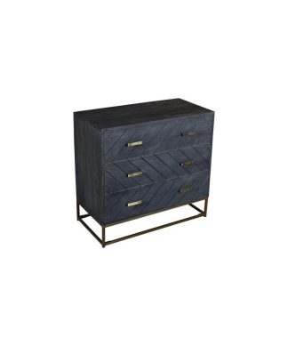 30 Inches 3 Drawer Mango Wood Storage Chest with Tubular Metal Base in Gray