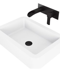 VIGO Petunia Handmade Matte Stone Vessel Bathroom Sink Set Wall Mount Faucet