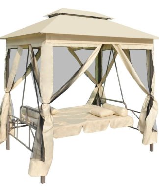 vidaXL Gazebo Swing Bench Cream White Garden Outdoor Patio Porch Seat Hammock