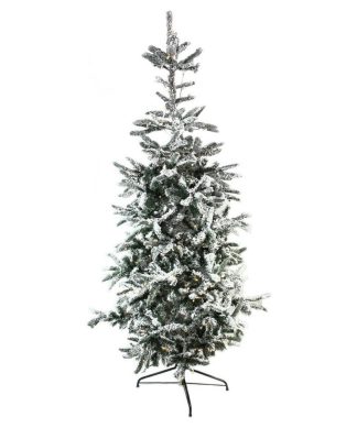 7.5' Pre-Lit Noble Fir Flocked Artificial Christmas Tree, Warm Clear LED Lights