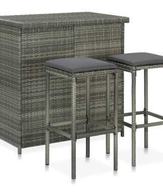 vidaXL Bar Set 3 Pieces Poly Rattan Gray Kitchen Dining Room Furniture Set