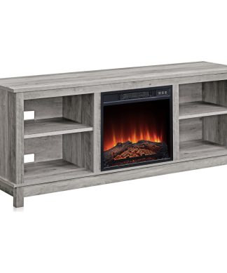 58" Charmant Fireplace TV Stand With Remote Control Storage Shelves, Gray Wash
