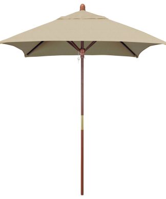 6' Square Push Lift Wood Umbrella, Sunbrella, Antique Beige
