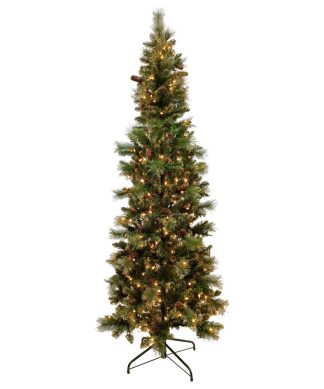 7' Pre-Lit Yorkshire Pine Pencil Artificial Christmas Tree, Clear Lights