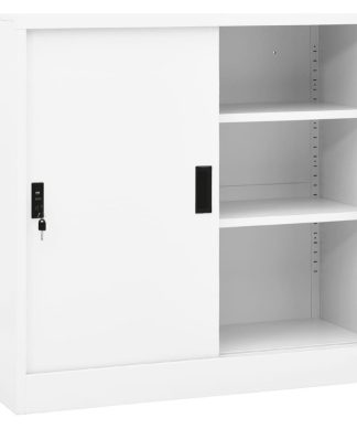 vidaXL Office Cabinet with Sliding Door White 35.4" Steel Storage Side Cabinet