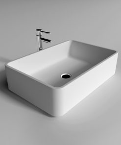 23.6" White Matt Solid Surface Bowl, No Faucet